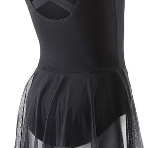 Girls Black Cotton-Spandex Leotard - Child Medium 6-8 yrs
